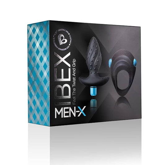 Rocks Off Ibex Butt Plug and Cock Ring Set Blue/Black - Sex Kits