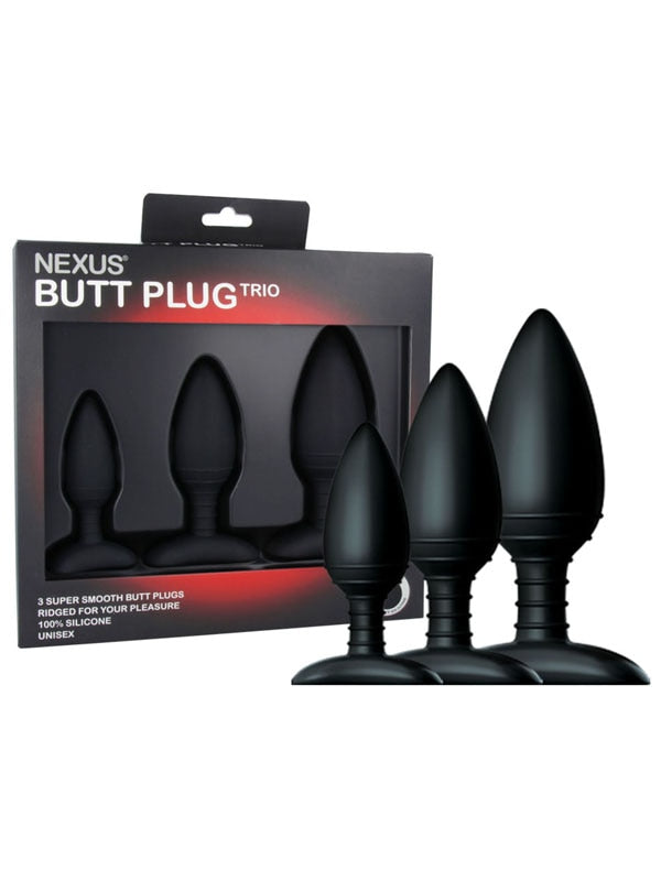 Nexus BUTT PLUG TRIO 3 Size Solid Silicone Butt Plug Black Personal Massagers