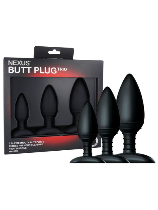Nexus BUTT PLUG TRIO 3 Size Solid Silicone Butt Plug Black - Personal Massagers