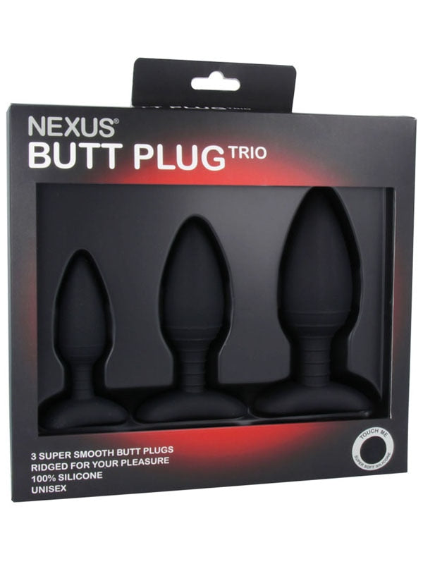 Nexus BUTT PLUG TRIO 3 Size Solid Silicone Butt Plug Black Personal Massagers