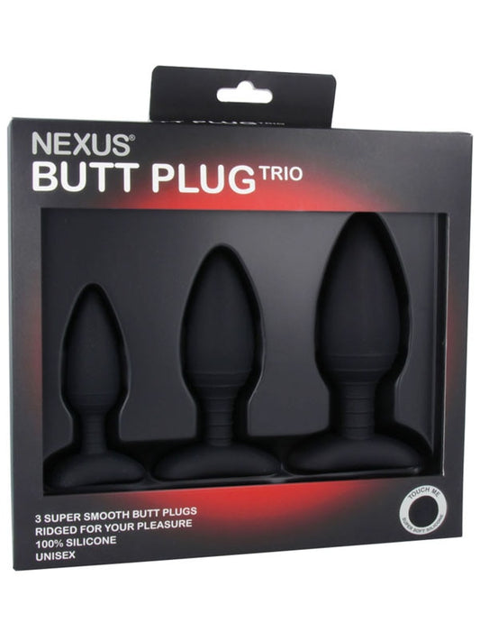Nexus BUTT PLUG TRIO 3 Size Solid Silicone Butt Plug Black - Personal Massagers