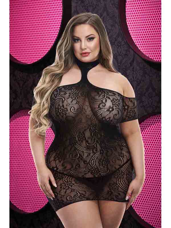 Lapdance Lingerie Cut Out Lace Mini Dress Black XL ENV Body Stockings