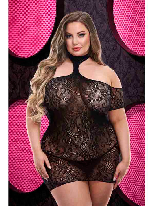 Lapdance Lingerie Cut Out Lace Mini Dress Black XL ENV - Body Stockings