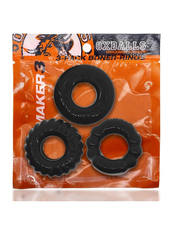 Oxballs BONEMAKER Boner Cock Ring Kit Black 3 Pack Cock Ring Sets