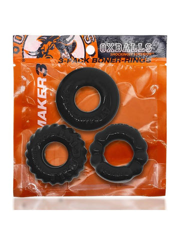 Oxballs BONEMAKER Boner Cock Ring Kit Black 3 Pack - Cock Ring Sets