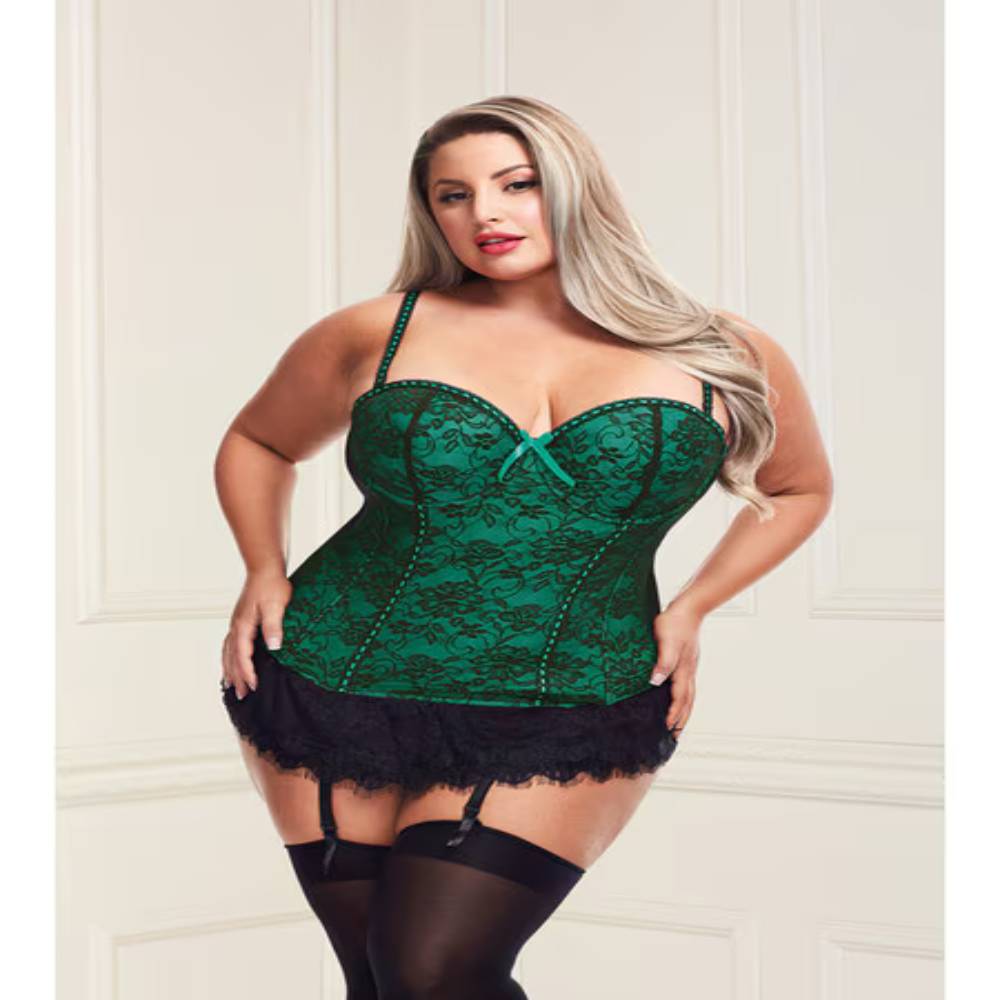 Baci Womens Bustier And G-string Set Green Bustiers and Corsets