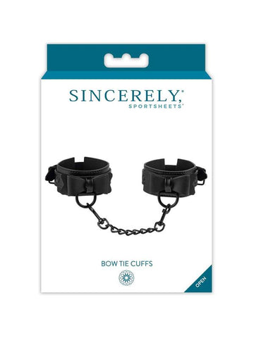 Sportsheets Sincerely Bow Tie Faux Leather Wrist Cuffs - Cuffs and Restraints