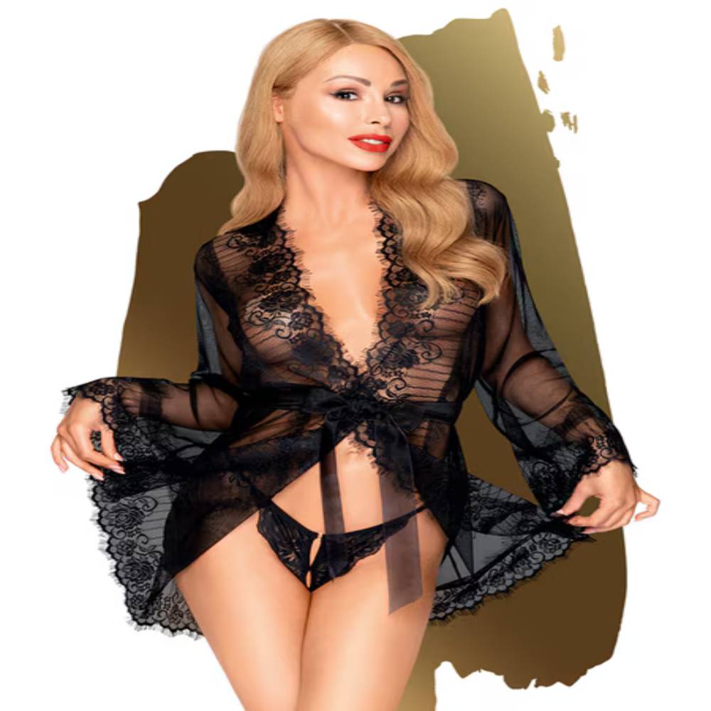 Penthouse Hypnotic Power Short Kimono With Delicate Eyelash Lace and Thong 2 Pieces XL Kimono's and Gowns