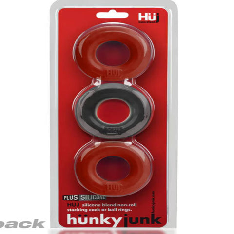 Hunkyjunk HUJ3 Stretchy Cock Ring 3 Pack Pink/Tar - Stretchy Cock Rings
