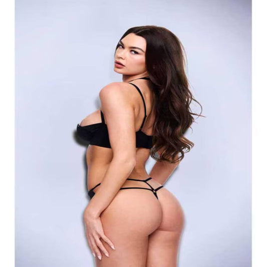 Baci 2 piece Sexy Quarter Cup Bra & G-String Set Black Bras and Bra Sets