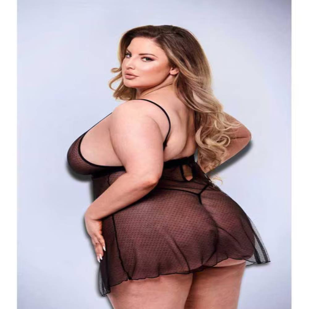 Baci 2 piece Strappy Lace & Mesh Babydoll & G-String Set Babydolls and Chemises