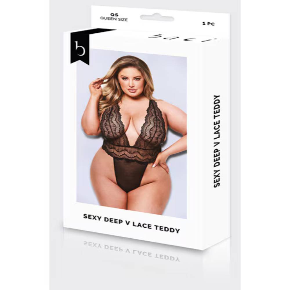 Baci Sexy Deep V Lace Womens Teddy Black Teddies and Bodysuits