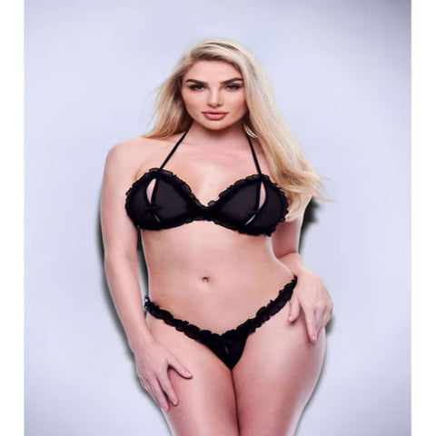 Baci 2 piece Peek-A-Boo Bra & Crotchless G-String Set - Bras and Bra Sets