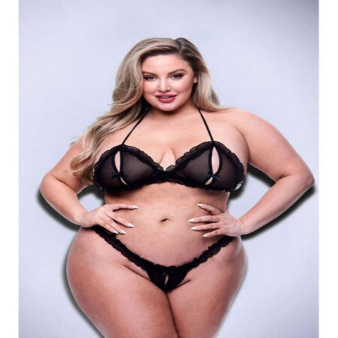 Baci 2 piece Peek-A-Boo Bra & Crotchless G-String Set - Bras and Bra Sets