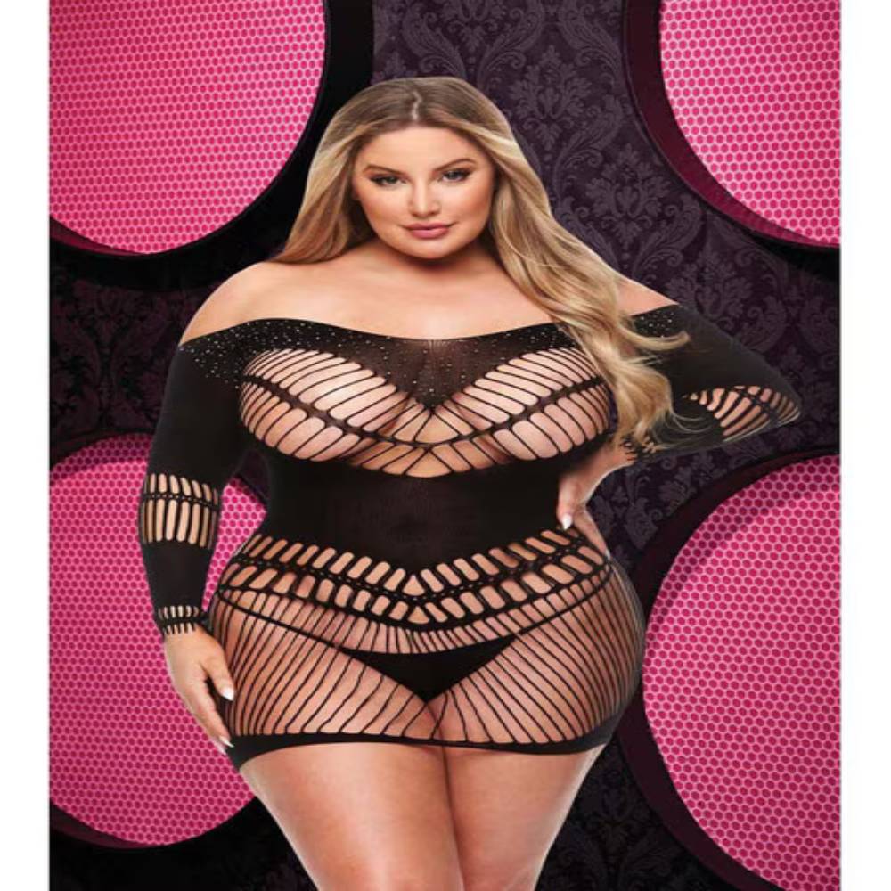 Lapdance Lingerie Bling Bling Womens Halter Dress Black Body Stockings