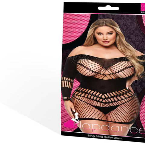 Lapdance Lingerie Bling Bling Womens Halter Dress Black - Body Stockings