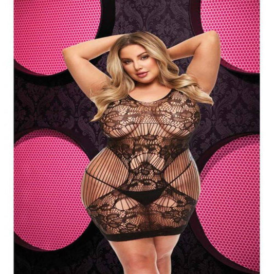 Lapdance Lingerie Lace Cut Out Womens Mini Dress Black - Body Stockings