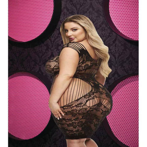 Lapdance Lingerie Lace Cut Out Womens Mini Dress Black - Body Stockings