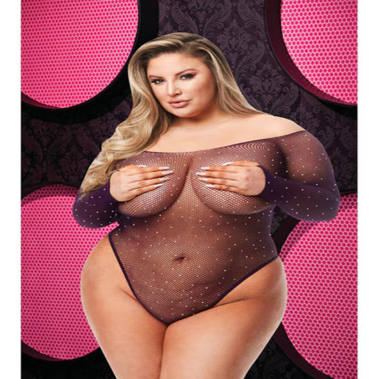 Lapdance Lingerie Off The Shoulder Sparkle Womens Teddy Purple - Teddies and Bodysuits