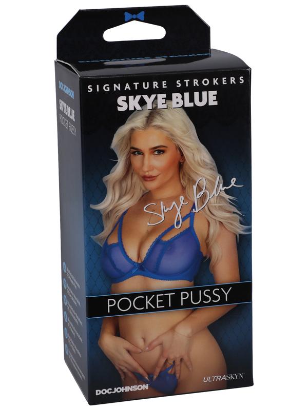 Main Squeeze Doc Johnson Signature Strokers Skye Blue Ultraskyn Pocket Pussy Masturbators and Strokers