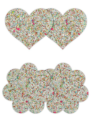 NS Novelties Pretty Pasties Heart and Flower Glow Nipple Cover 2 Pairs - Breast and Nipple Toys