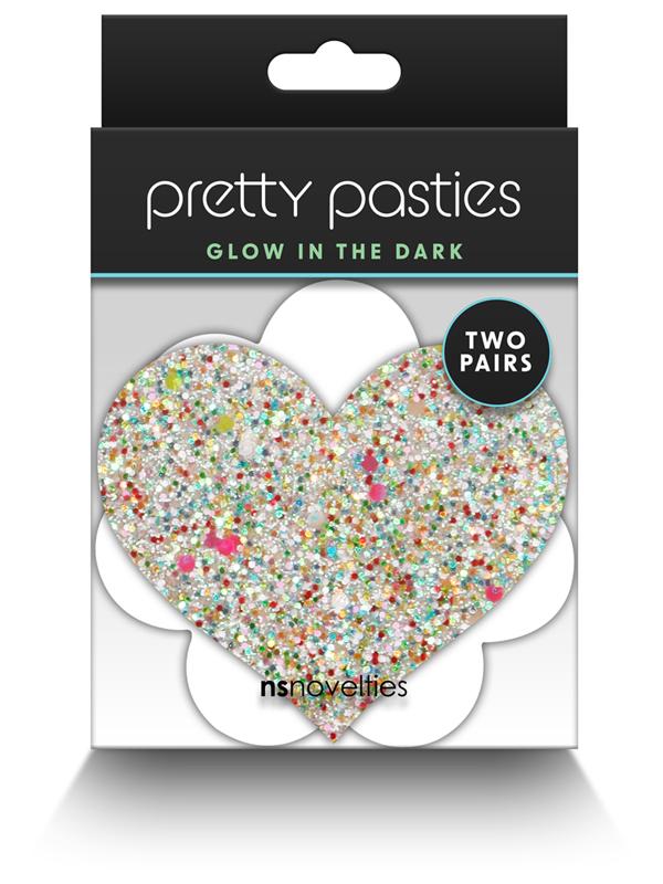 NS Novelties Pretty Pasties Heart and Flower Glow Nipple Cover 2 Pairs Breast and Nipple Toys