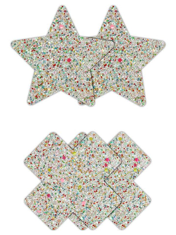 NS Novelties Pretty Pasties Star and Cross Glow Nipple Cover 2 Pairs - Breast and Nipple Toys