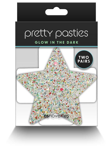 NS Novelties Pretty Pasties Star and Cross Glow Nipple Cover 2 Pairs - Breast and Nipple Toys