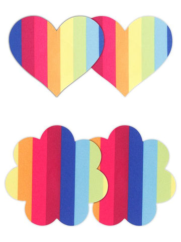 NS Novelties Pretty Pasties Pride Heart and Flower Rainbow Nipple Cover 2 Pairs - Breast and Nipple Toys