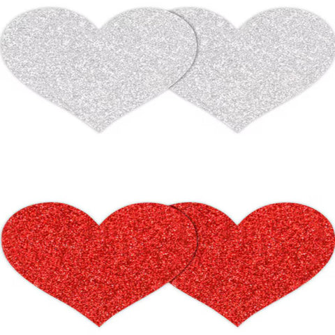 NS Novelties Pretty Glitter Hearts Shape Nipple Pasties 2 Pair - Breast and Nipple Toys