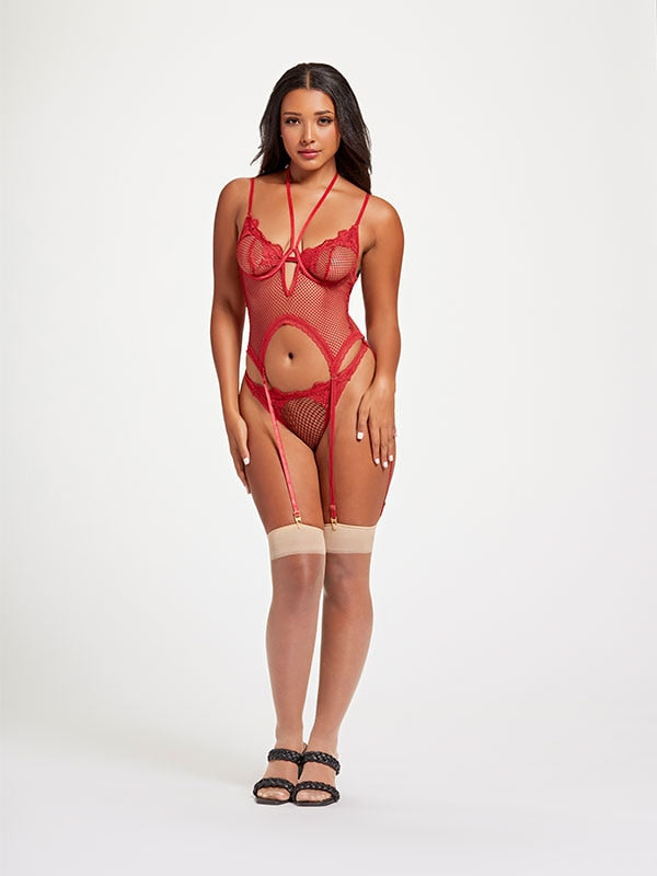 Seven Til Midnight Nothing But Net Two Piece Camidoll Set One Size Red Babydolls and Chemises