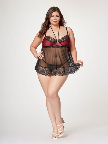 Seven Til Midnight The Romantic Two Piece Womens Babydoll Set 3X / 4X - BabyDolls And Chemises