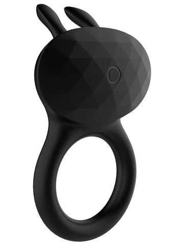 Playful Diamonds The Duke Rechargeable Cock Ring with Rabbit Tickler Black - Rabbit Vibrators