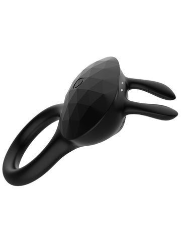 Playful Diamonds The Duke Rechargeable Cock Ring with Rabbit Tickler Black - Rabbit Vibrators