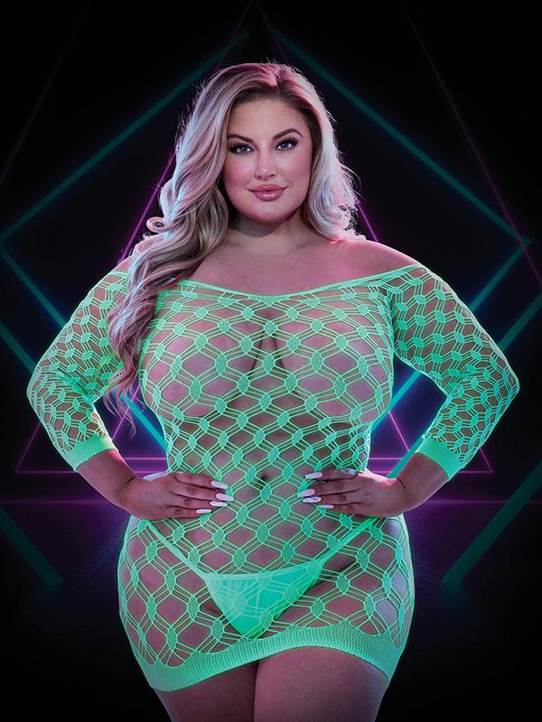 Lapdance Lingerie Glow In The Dark Mini Dress with Sleeves Queen Teddies and Bodysuits