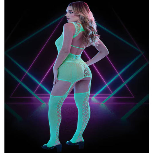 Lapdance Lingerie Glow In The Dark Fishnet Keyhole Bodystocking - Body Stockings
