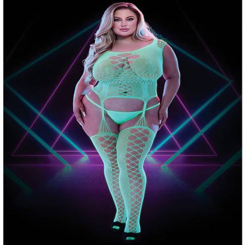 Lapdance Lingerie Glow In The Dark Fishnet Keyhole Bodystocking - Body Stockings