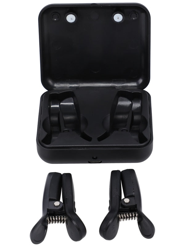 Kink Merci Vibro Grippers Vibrating Nipple Clamps Rechargeable With Case Black Nipple and Clit Clamps