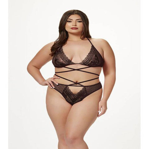 Seven Til Midnight 2 Piece Halter Bra And Criss Cross Panty Set Black - Bras and Bra Sets