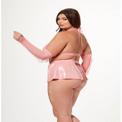 Seven Til Midnight 4 Piece Cowgirl Costume Set With Halter Bra Thong Panty Garter Skirt And Fingerless Gloves Rose - Fancy Dress Ups