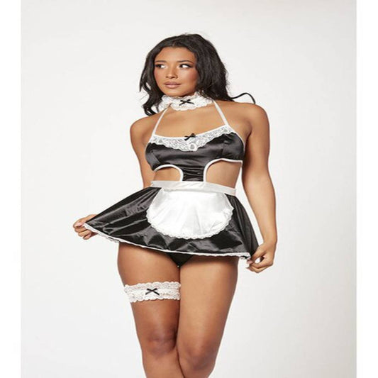 Seven Til Midnight 4 Piece French Maid Costume Dress Thong Panty Lace Choker and Thigh Garter Black {% if variant != 'Default Title' and variant != blank %} {% endif %} Fancy Dress Ups