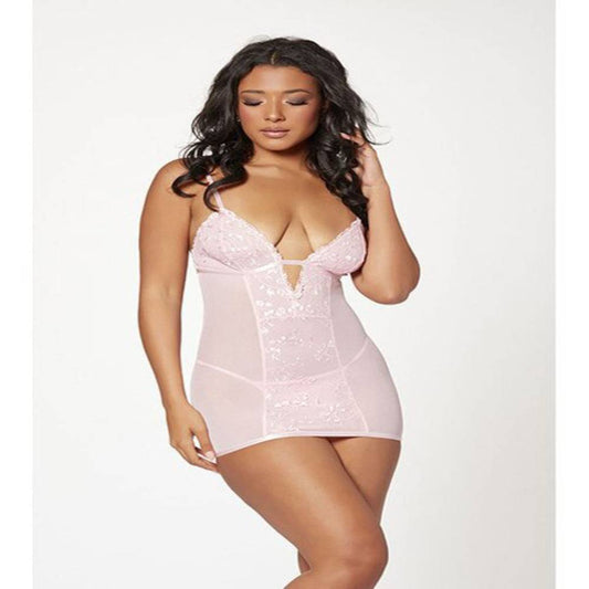 Seven Til Midnight 2 Piece Slim Fit Chemise And Thong Panty Set Pink - Babydolls and Chemises