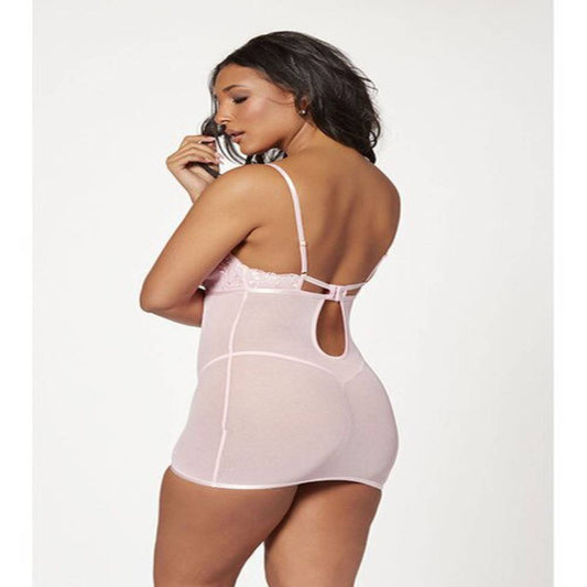 Seven Til Midnight 2 Piece Slim Fit Chemise And Thong Panty Set Pink - Babydolls and Chemises