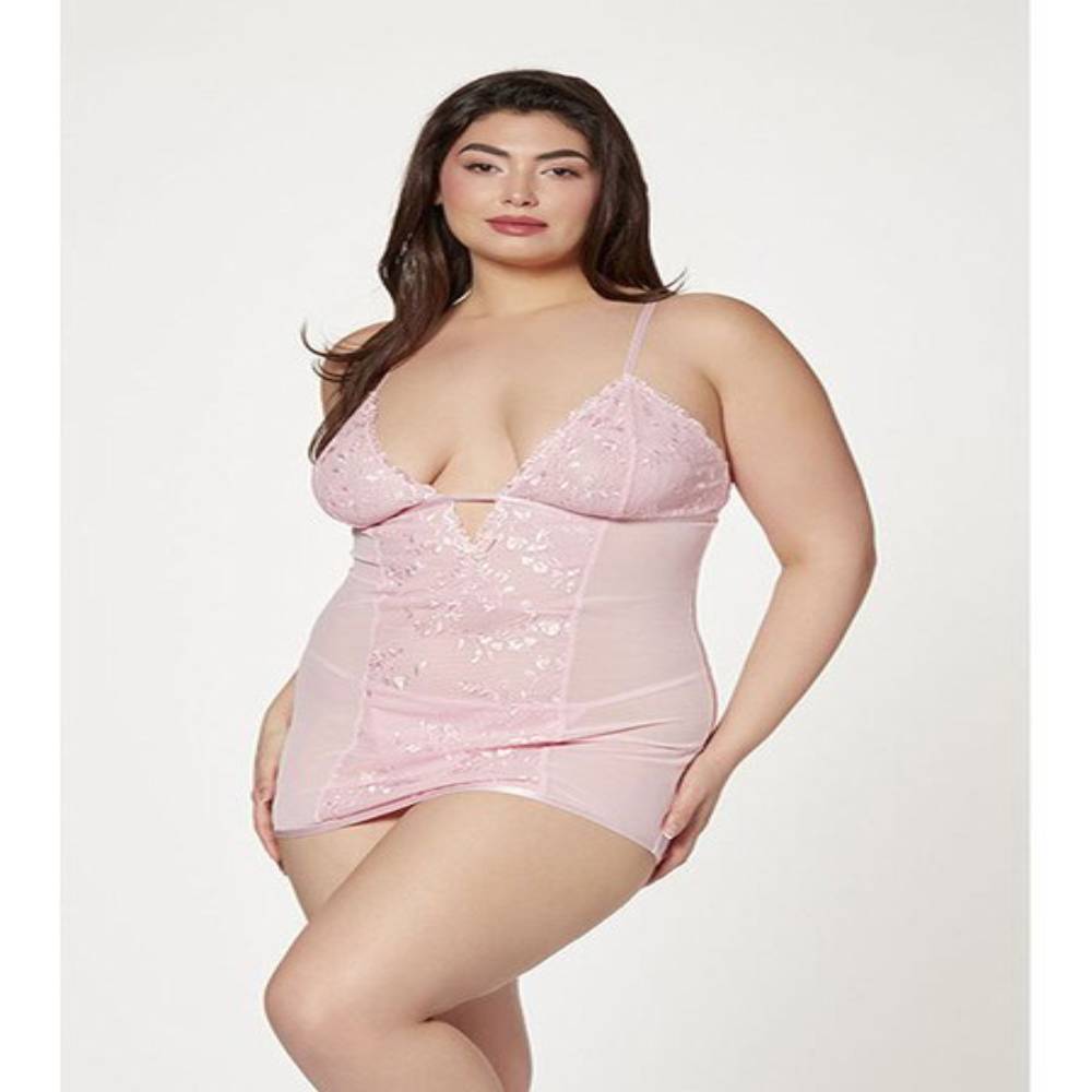 Seven Til Midnight 2 Piece Slim Fit Chemise And Thong Panty Set Pink Babydolls and Chemises