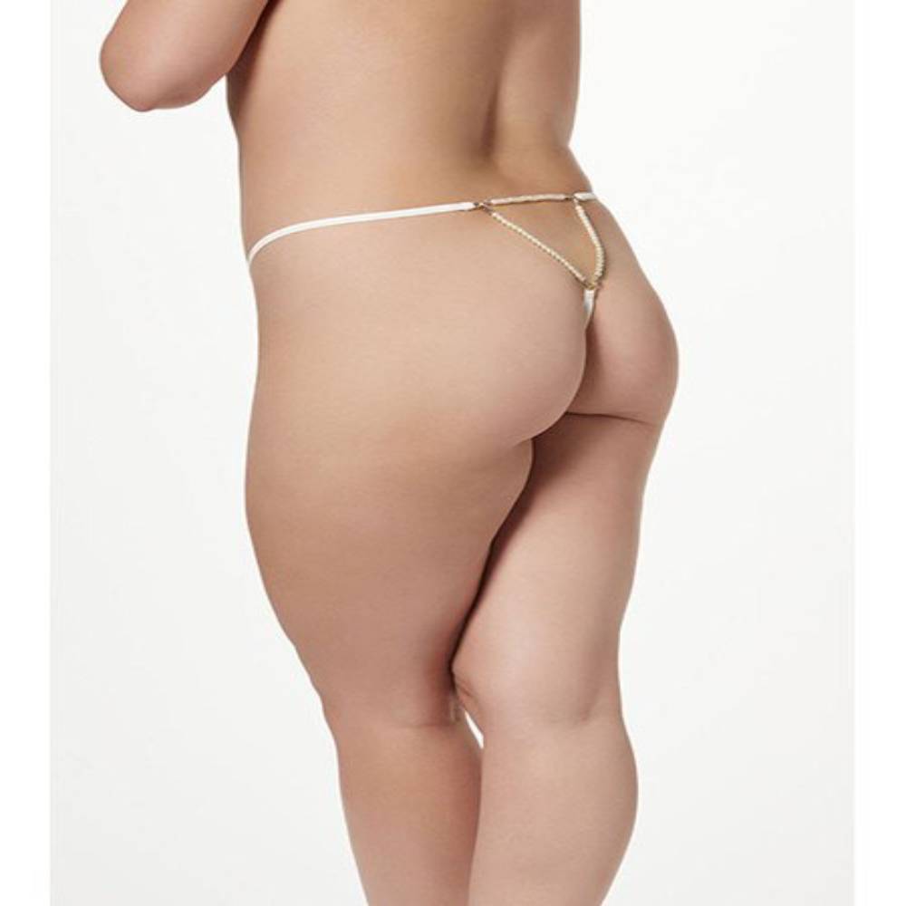 Seven Til Midnight Single Thong Panty With Pearl Back Detail White G-Strings, Panties and Shorts