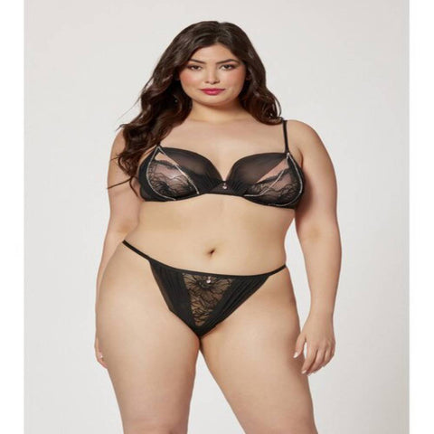 Seven Til Midnight Two Piece Mesh and Rhinestone Bra And Panty Set Black - Bras and Bra Sets