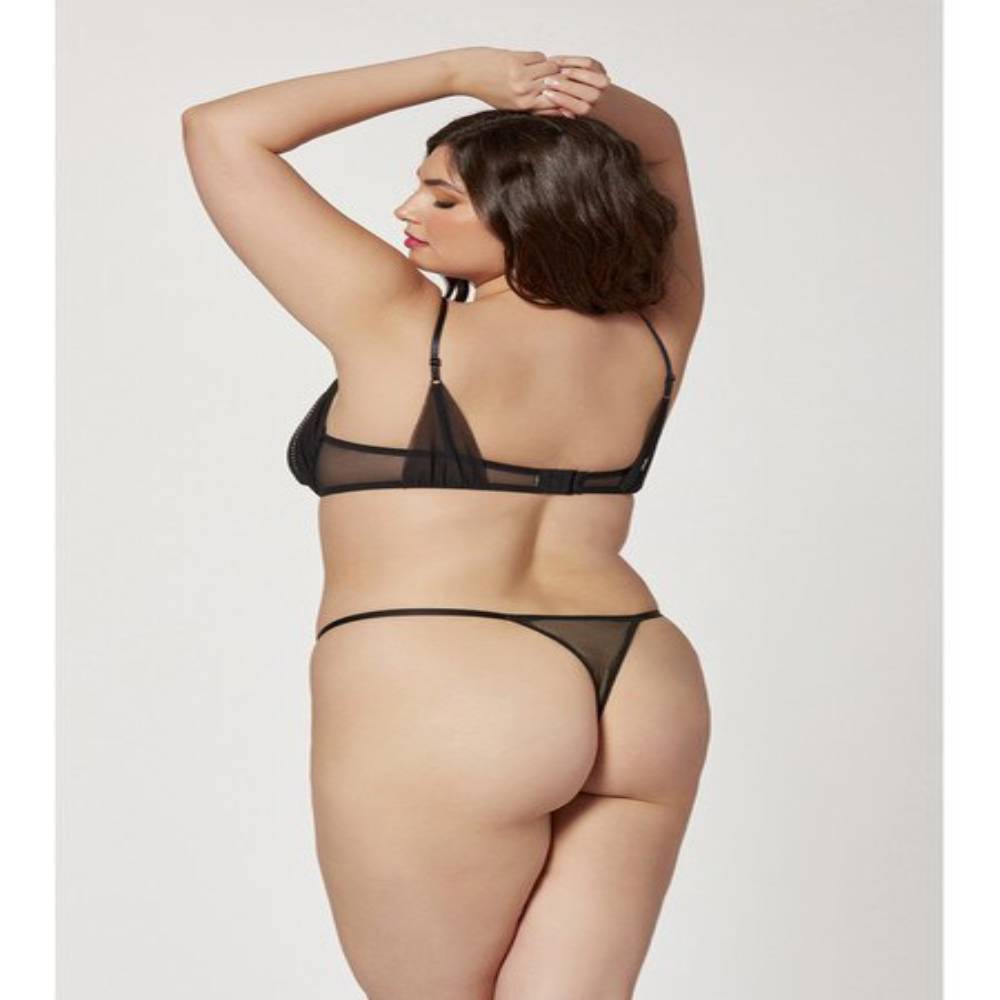 Seven Til Midnight Two Piece Mesh and Rhinestone Bra And Panty Set Black Bras and Bra Sets