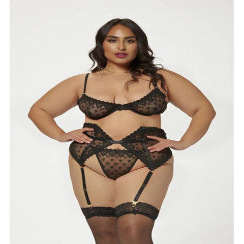 Seven Til Midnight Three Piece Bra Garter And Panty Set Black - Bras and Bra Sets