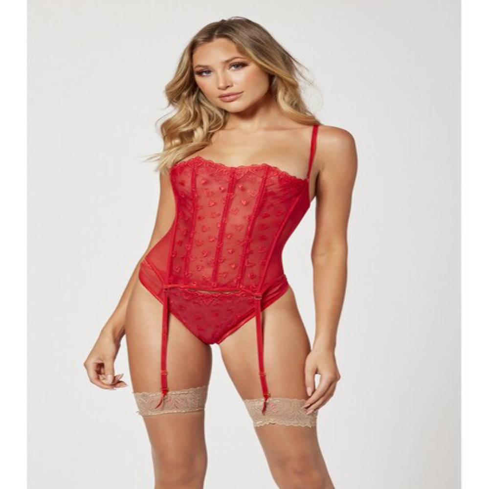 Seven Til Midnight Two Piece Bustier And Panty Set Red Bustiers and Corsets