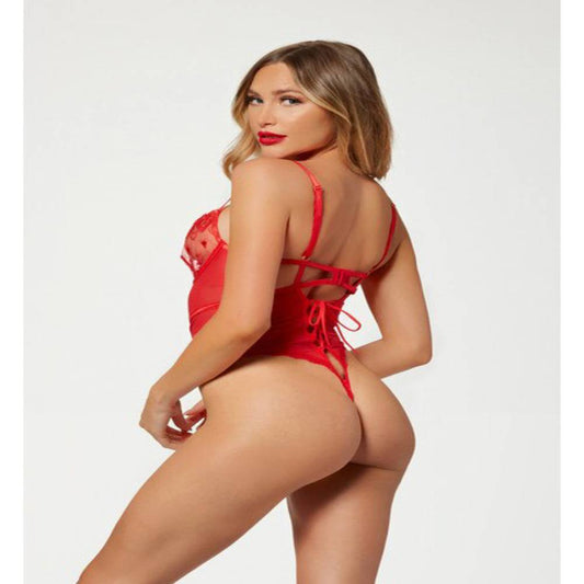 Seven Til Midnight Heart Mesh Womens Teddy Red - Teddies and Bodysuits